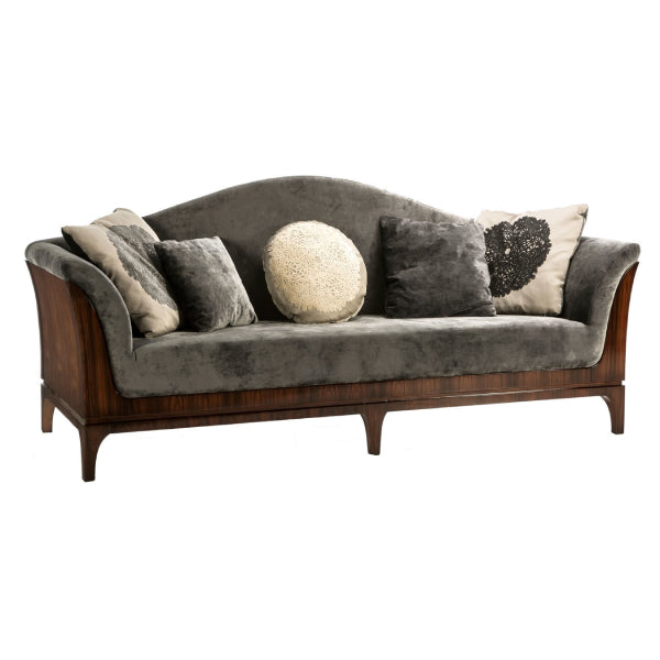 Elegant Curved Sofa with Luxurious Upholstery and Artistic Accents