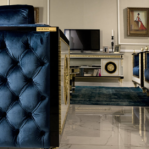 Elegant Navy Velvet Sofa with Luxurious Details