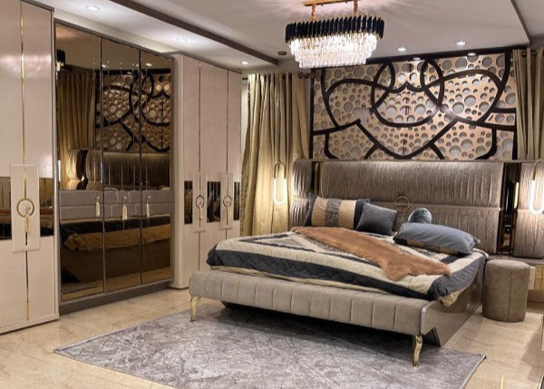 Sleek and Stylish Grey and Gold Bedroom Set – High-quality home furnishing