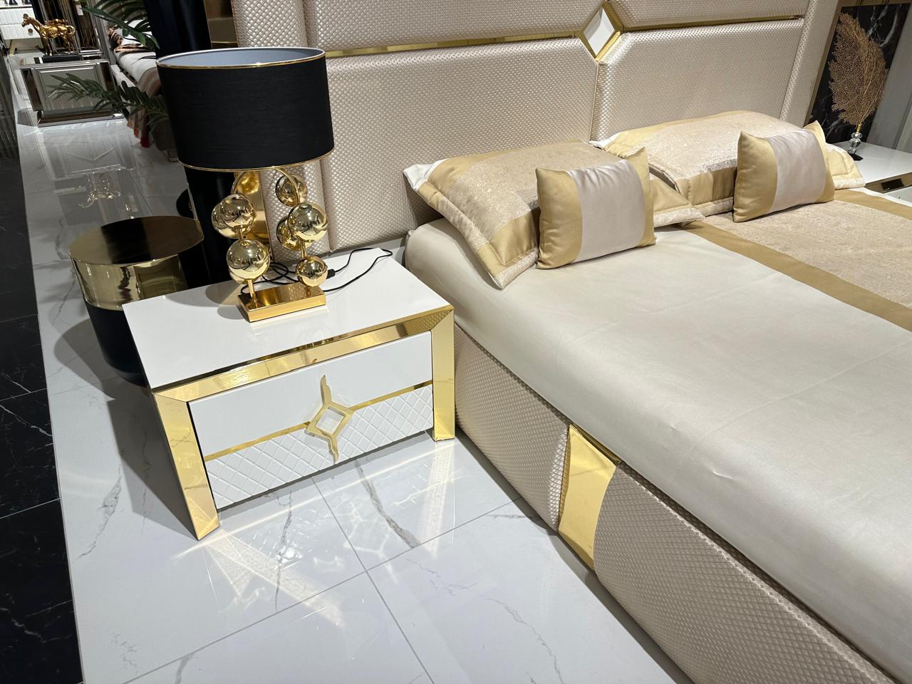 Opulent Modern Bedroom Set with Curved Headboard and Luxurious Details