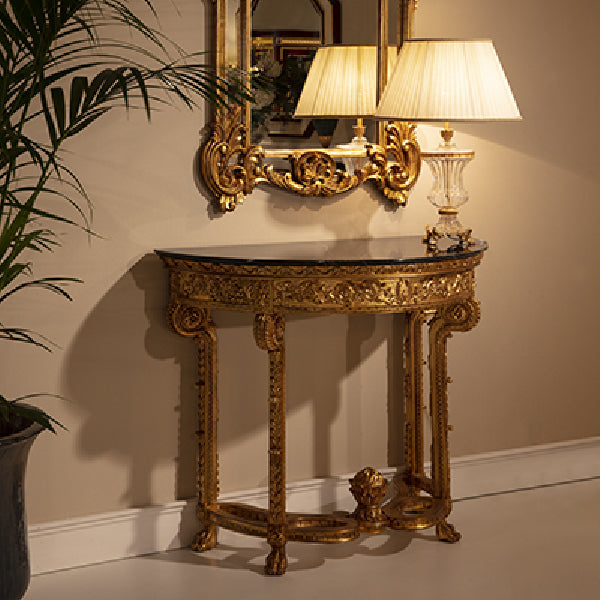 Ornate Demi-Lune Console Table with Intricate Gold Detailing