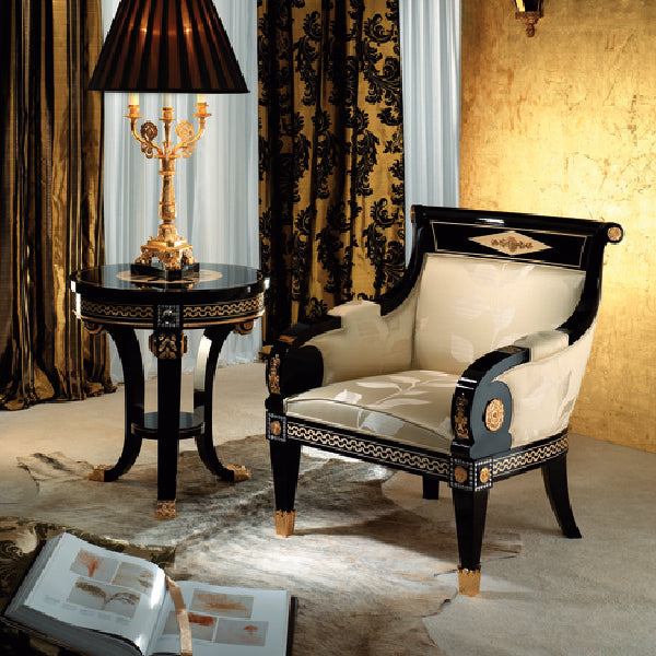 Elegant Upholstered Armchair with Decorative Accents