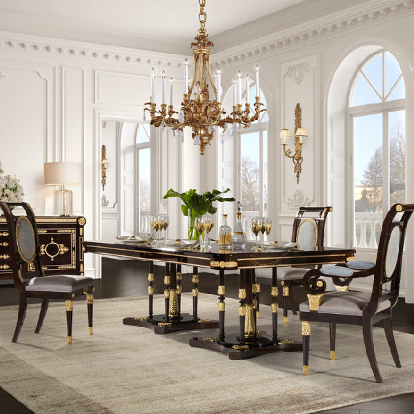 Elegant High-Back Dining Chair with Gold Details