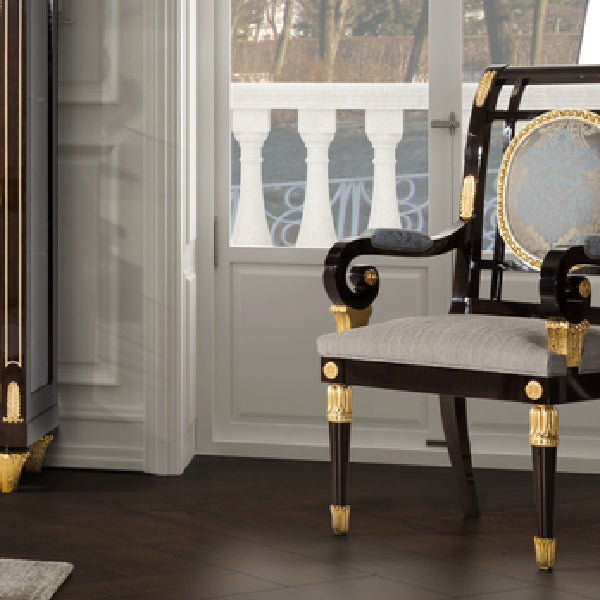 Elegant High-Back Dining Chair with Gold Details