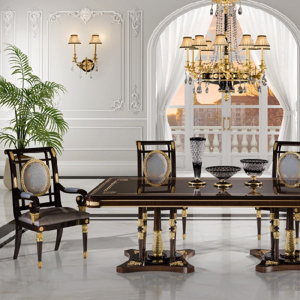 Elegant High-Back Dining Chair with Gold Details