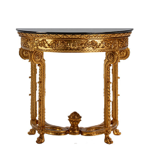 Ornate Demi-Lune Console Table with Intricate Gold Detailing
