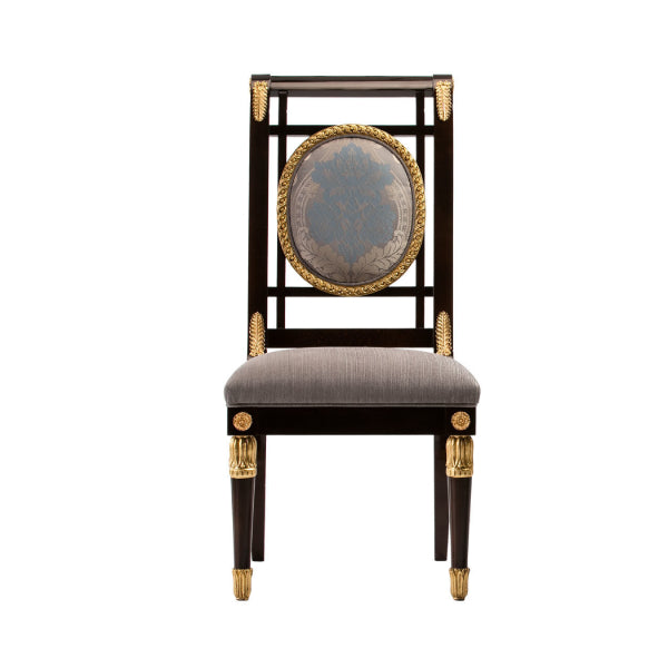 Elegant High-Back Dining Chair with Gold Details