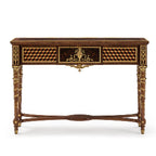Elegant Console Table with Intricate Inlay and Gold Accents