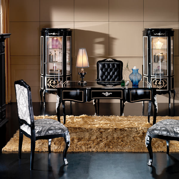 Luxurious Black Tufted Dining Chair with Ornate Accents