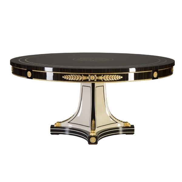 Luxurious Round Dining Table with Elegant Gold and Mirrored Accents