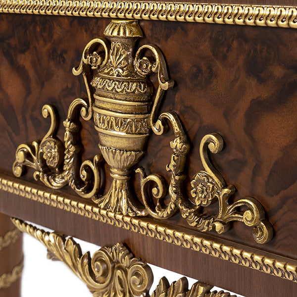 Elegant Console Table with Intricate Inlay and Gold Accents