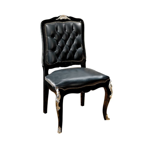 Luxurious Black Tufted Dining Chair with Ornate Accents