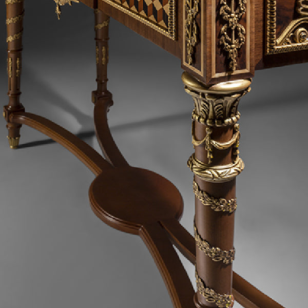 Elegant Console Table with Intricate Inlay and Gold Accents