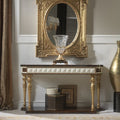 Sophisticated Console Table with Geometric Design and Gold Accents