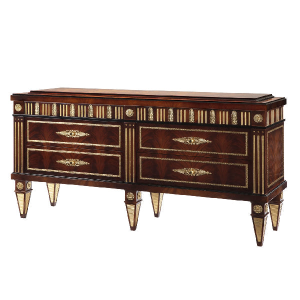 Luxurious Sideboard with Intricate Inlay and Gold Accents