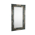 Elegant Rectangular Mirror with Textured Green and Silver Frame
