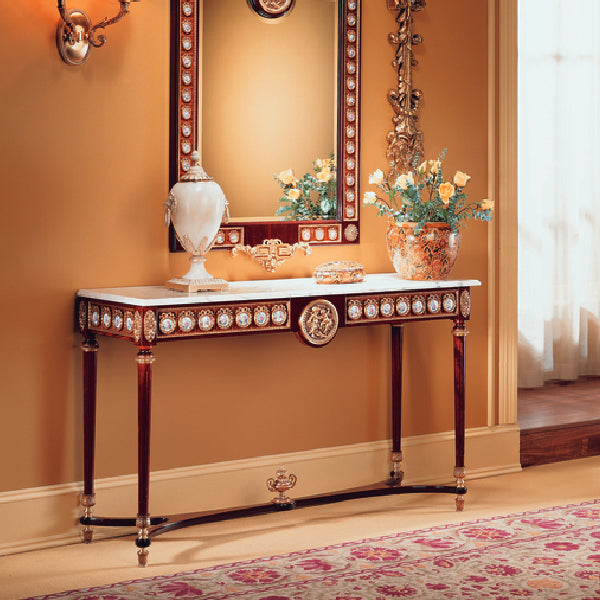 Grand Console Table with Exquisite Marble Top and Ornate Details