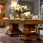Elegant Rectangular Dining Table with Decorative Pedestal Base