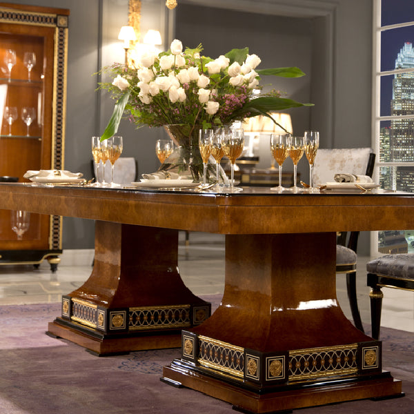 Elegant Rectangular Dining Table with Decorative Pedestal Base