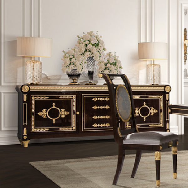 Regal Black and Gold Sideboard with Exquisite Detailing