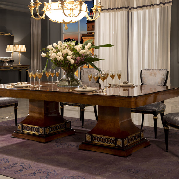 Elegant Rectangular Dining Table with Decorative Pedestal Base