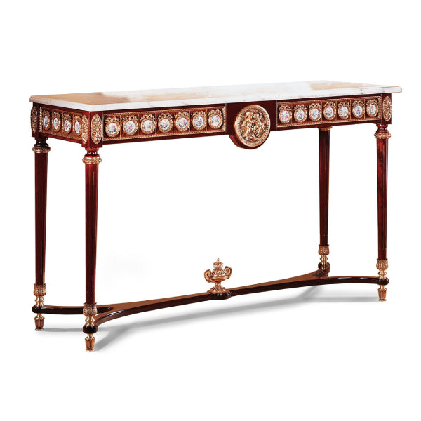 Grand Console Table with Exquisite Marble Top and Ornate Details