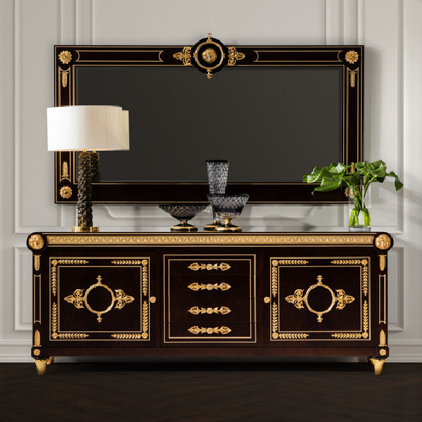 Regal Black and Gold Sideboard with Exquisite Detailing
