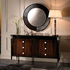 Stylish Console Table with Round Mirror and Elegant Accents