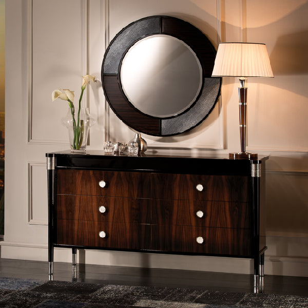 Stylish Console Table with Round Mirror and Elegant Accents