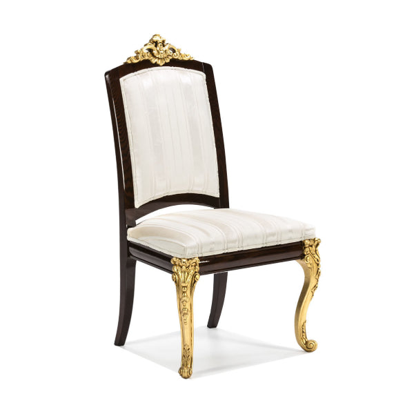 Regal High-Back Dining Chair with Luxurious Upholstery and Gold Accents