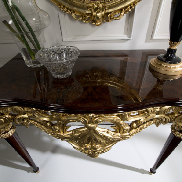 Luxurious Console Table with Ornate Gold Details