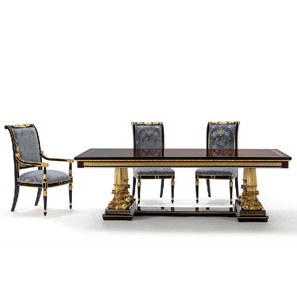 Grand Rectangular Dining Table with Opulent Gold Accents