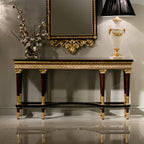 Sophisticated Console Table with Dark Wood Finish and Gold Accents