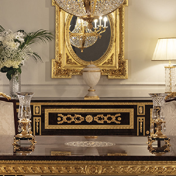Exquisite Black and Gold Sideboard with Intricate Detailing