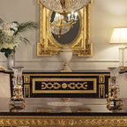 Exquisite Black and Gold Sideboard with Intricate Detailing