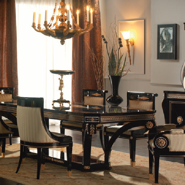 Exquisite Black and Gold Dining Table with Glass Top