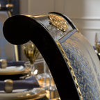 Chic High-Back Dining Chair with Elegant Upholstery and Gold Accents