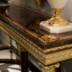 Sophisticated Console Table with Dark Wood Finish and Gold Accents