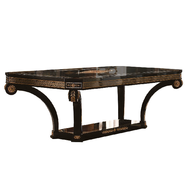 Exquisite Black and Gold Dining Table with Glass Top