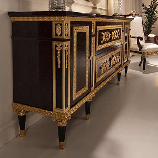 Exquisite Black and Gold Sideboard with Intricate Detailing