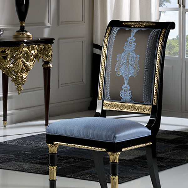 Chic High-Back Dining Chair with Elegant Upholstery and Gold Accents