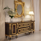 Exquisite Black and Gold Sideboard with Intricate Detailing