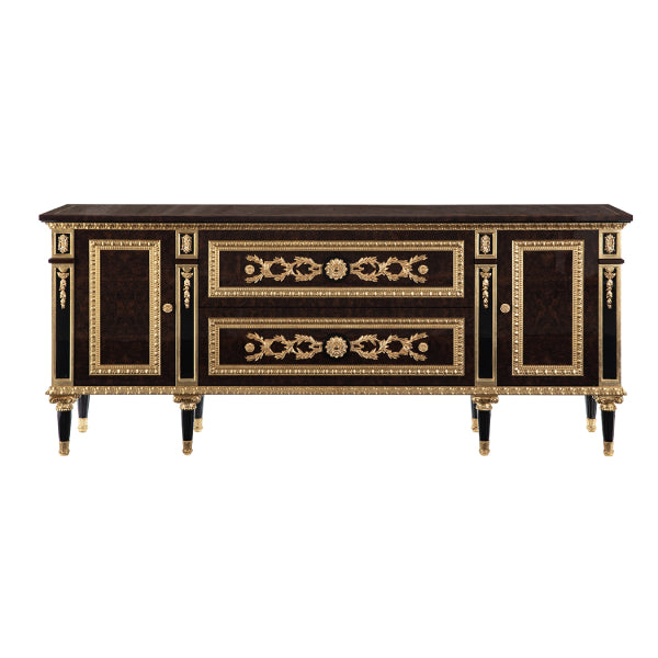 Exquisite Black and Gold Sideboard with Intricate Detailing