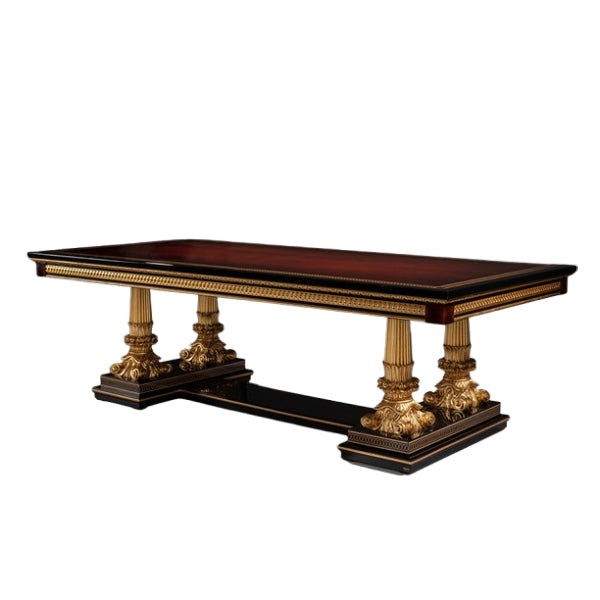 Grand Rectangular Dining Table with Opulent Gold Accents