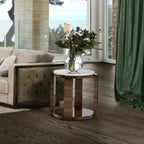 Sleek Oval Side Table with Marble and Wood Elements