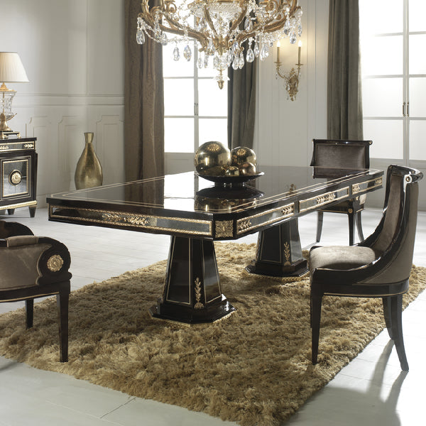 Sophisticated Black Dining Table with Gold Detailing