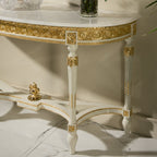 Elegant Demi-Lune Console Table with Marble Top and Gold Accents
