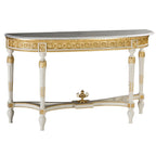 Elegant Demi-Lune Console Table with Marble Top and Gold Accents