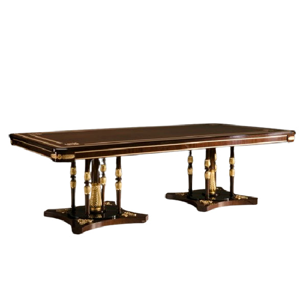 Luxurious Rectangular Dining Table with Ornate Gold Accents