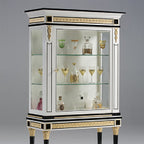 Elegant Display Cabinet with Glass Doors and Gold Accents